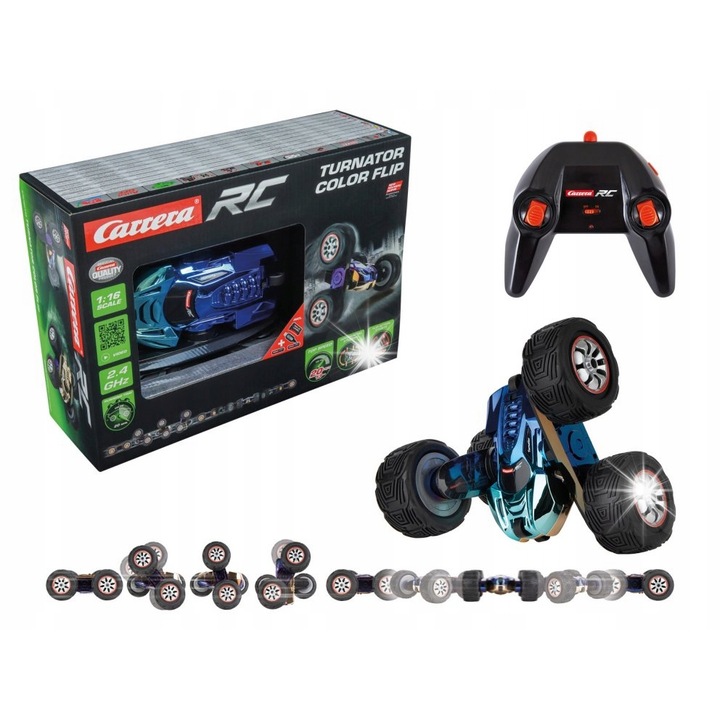 Masinuta Carrera RC Turnator Color Flip 1:16, 2.4 GHz, 20 km/h, 25,5x25,5x10 cm