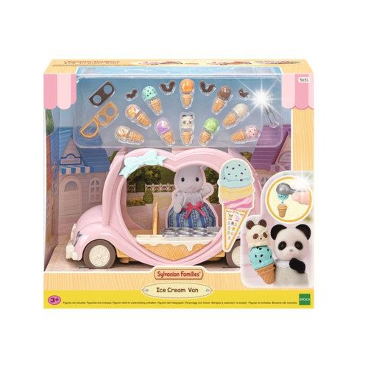 Комплект фигурки Sylvanian Families, кола за сладолед, 23 см, многоцветен