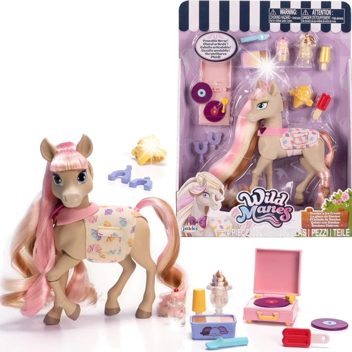 Комплект фигурка Wild Manes, жребче Sundae, 14 елемента, пастелни цветове, 17см