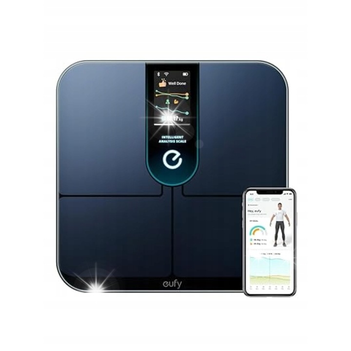 Смарт кантар Eufy P3, анализ на телесния състав, Wi-Fi свързаност, 30x30x2,5см, черен, пълен комплект