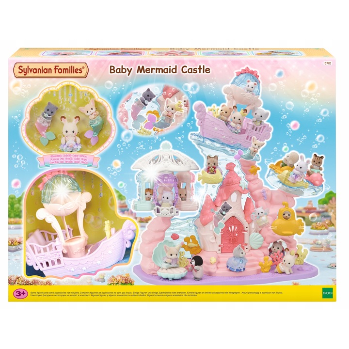 Palatul Sirenelor, Parc Acvatic de Distractii, Epoch, set cu 3 figurine, multe functii, multicolor, 3-5 cm