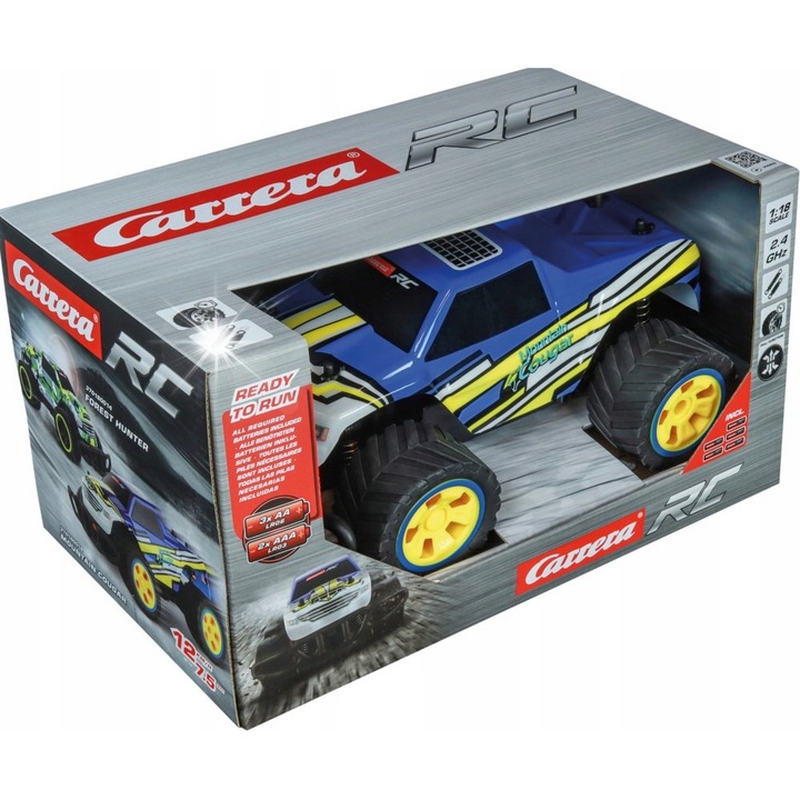 Masinuta RC Carrera Mountain Cougar 1:18, 12km/h, 28x18x13cm, albastru-galben, set complet