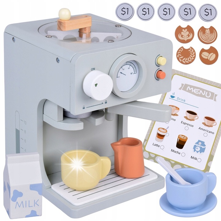 Set Expres de Cafea din Lemn, Jokomisiada, 18 piese, pentru copii