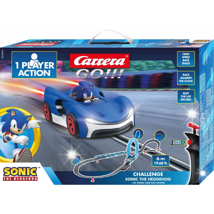 Carrera GO! Sonic Challenger autóversenypálya, 6m-es szett, 1/43, 203x75cm, dekorációs elemek