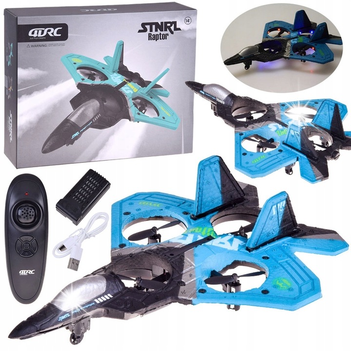 Drona cu telecomanda Jokomisiada Raptor, quadcopter, iluminat, 30x30cm