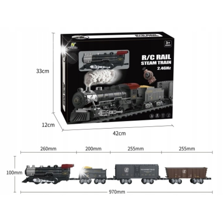 Set Trenulete de Jucarie, Fenfa, Locomotiva cu 3 Vagoane, 2,4GHz, 172x105cm, Multicolor