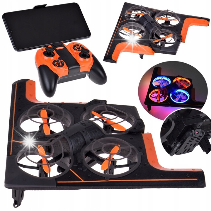 Drona Quadcopte, Jokomisiada cu camera, portabil, portocalie-neagra, 22x22x6,5cm, set complet