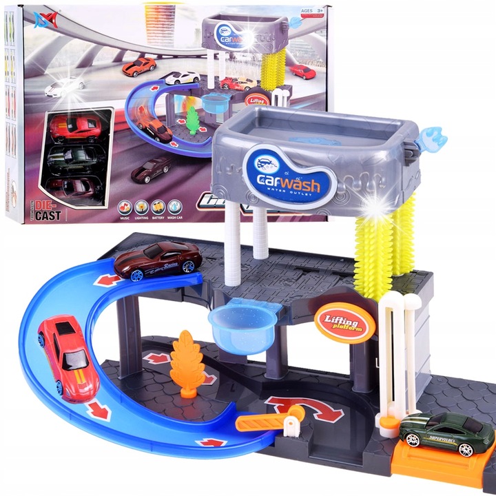 Többszintes autómosó készlet + garázs, Jokomisiada, 3, 37x15x25cm, Többszínű