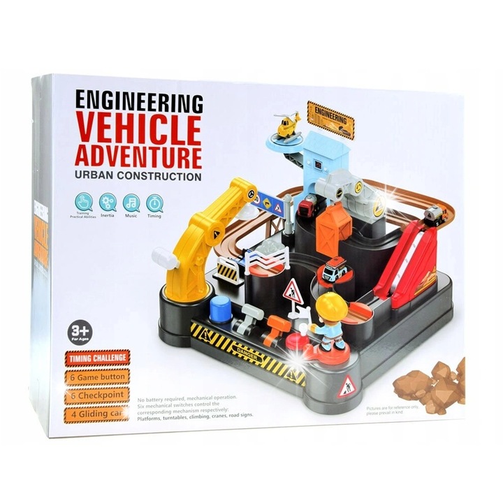 Mechanikus készlet gyerekeknek, Jokomisiada, építőipari torony, 3 munkagép, 170 cm, többszínű