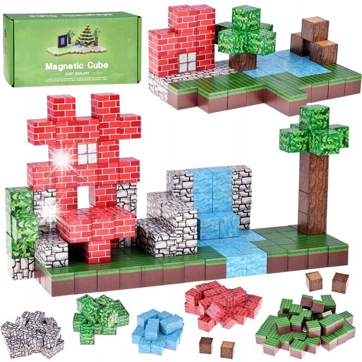 Set de constructie Jokomisiada, 144 elemente, cuburi magnetice, multicolor