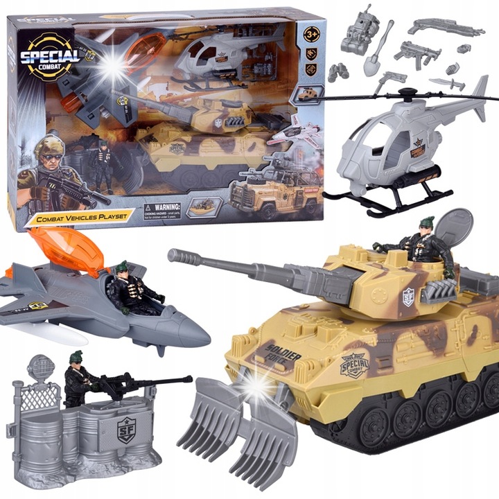 Nagy katonai készlet: tank, vadászgép, helikopter + katona, Jokomisiada