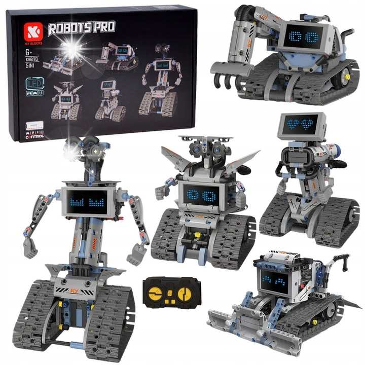 Комплект играчки роботи, Jokomisiada, 5 в 1, дистанционно управляеми, многоцветни