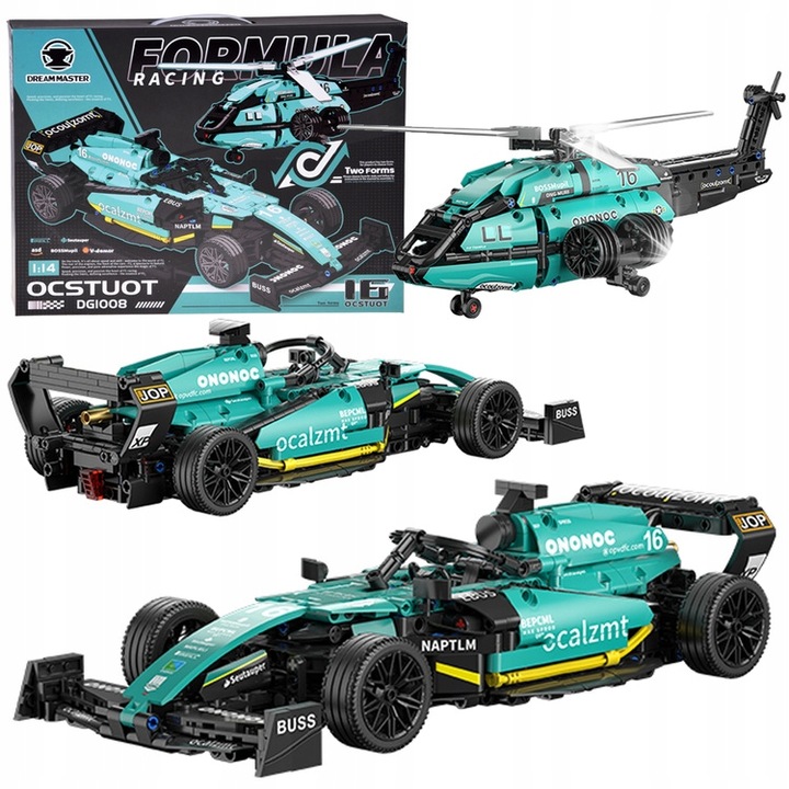 Set de constructie Jokomisiada Bolid Formula 1 si elicopter, 736 elemente, multicolor