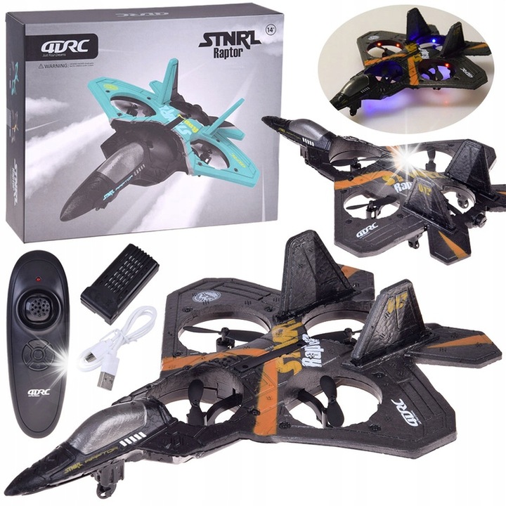 Avion cu telecomanda Jokomisiada Raptor, quadcopter, iluminat, 30x30cm