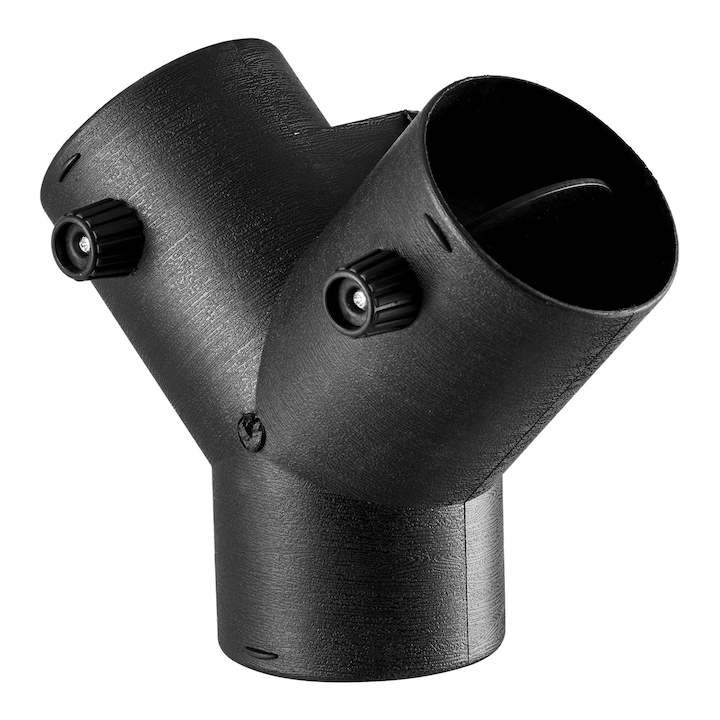 Conector conducta incalzitor aer diesel, Ramificatie Y 3 Cai, Diametru 75 mm, 2 Valve Rotative 90°, Distributie Aer, Compatibil 2/5/8 kW, Negru