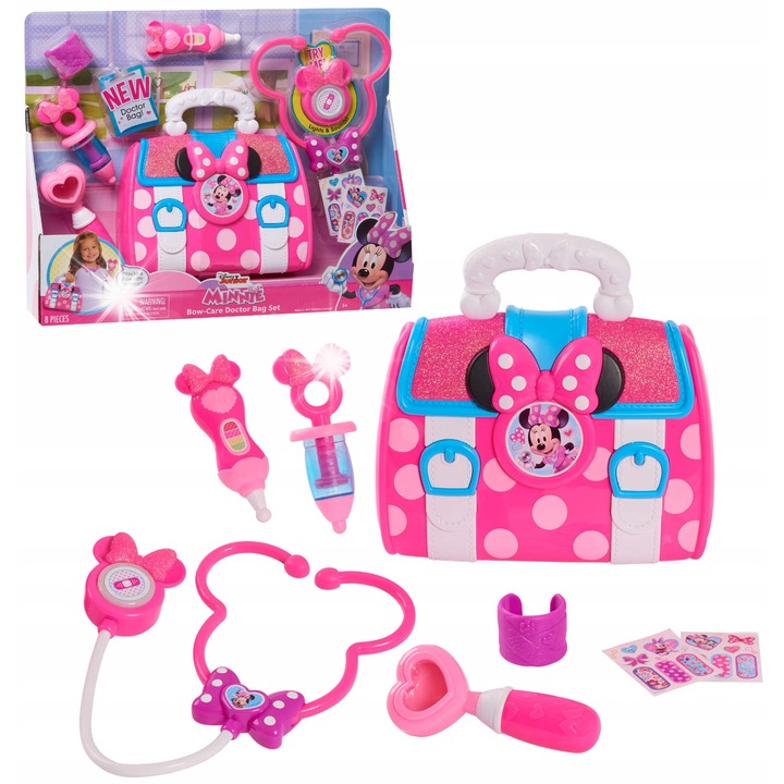 Set joaca doctor Just Play Minnie, 8 elemente, roz, 42x33x9,5cm