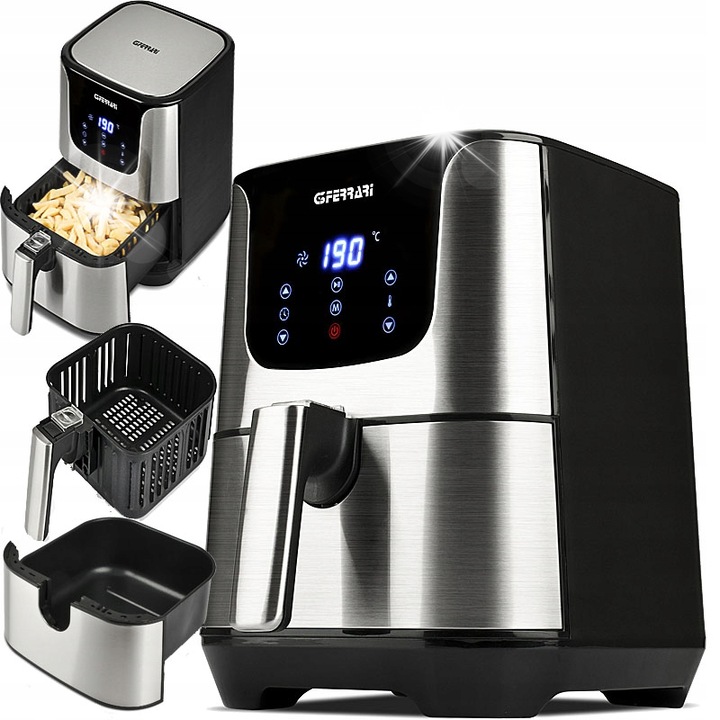 G3Ferrari 3,5L fritőz, fekete, 1500W, érintőképernyős vezérléssel, könnyen tisztítható