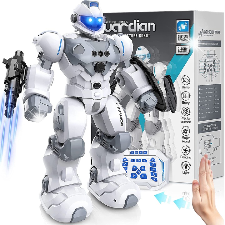 Robot RC Kinderini, control gestual si telecomanda, functii multiple, 31x26x11cm