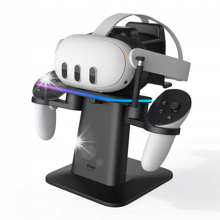 Станция за зареждане VR RGB Kiwi Design, съвместима с Meta Oculus Quest 3/2/Pro, вертикален дизайн, 16 многоцветни светлини