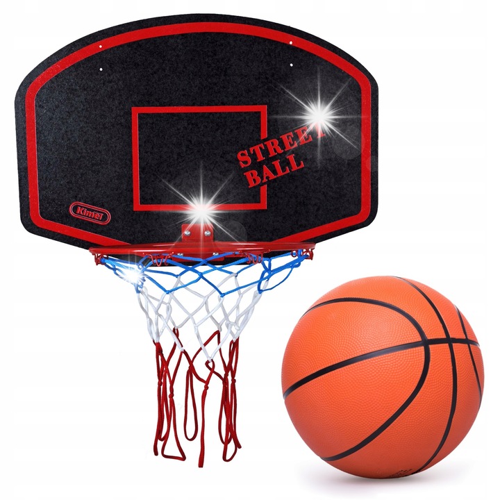 Комплект баскетболен кош с метална мрежа и топка, Kimet, 60x40см, 32см, устойчив
