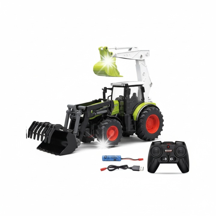 Masinuta Korody, távirányítós kotrógép, gumi kerekek, LED lámpák