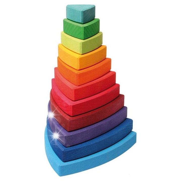 Мултицветна триъгълна кула на Grimm, 10 дървени триъгълника, 22 см