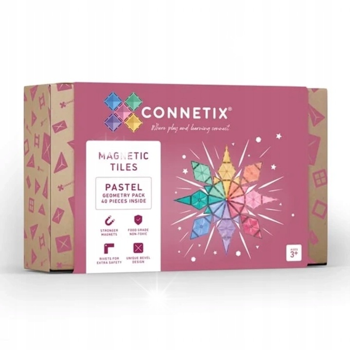 Set de constructie Connetix Pastel Geometry Pack, 40 elemente, 25,5x6,5x16,3cm, multicolor