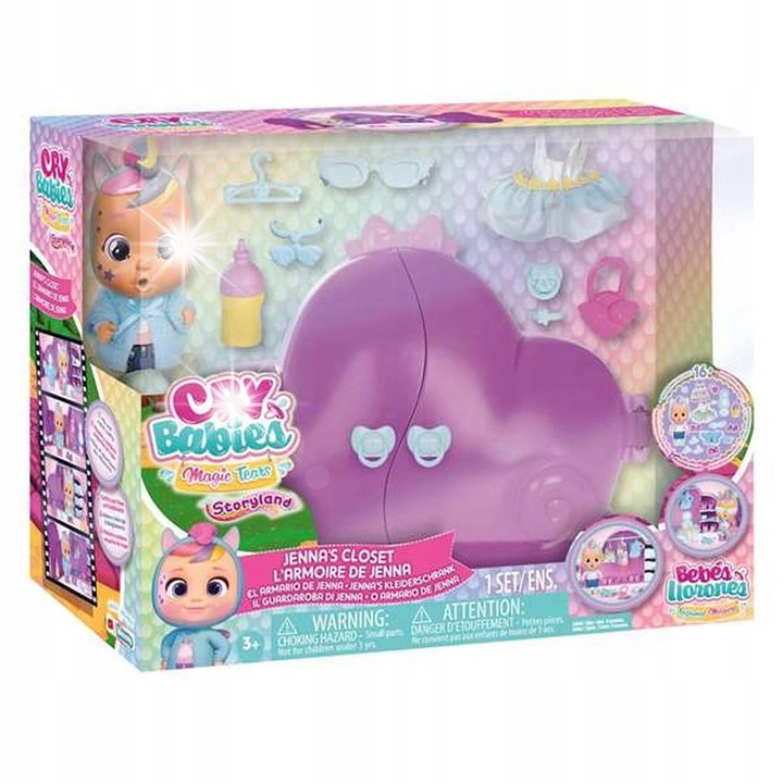 Set Papusi Cry Babies, Jenna, 3 costume, garderoba, 10 cm