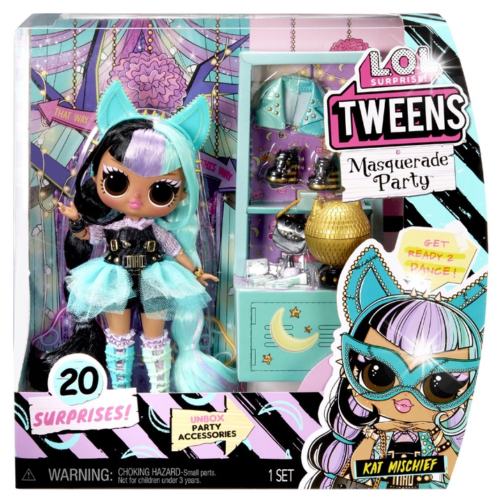 Комплект кукла L.O.L. Surprise! Tweens Kat Mischief, 20 аксесоара, 16,5 см, многоцветен