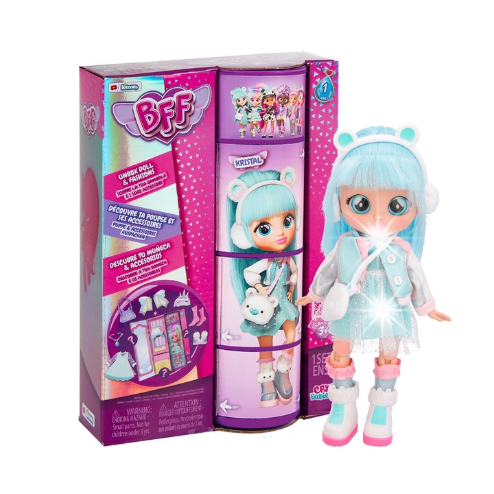 Papusa Cry Babies BFF Kristal Fashion, set cu accesorii, multicolor, +3 ani