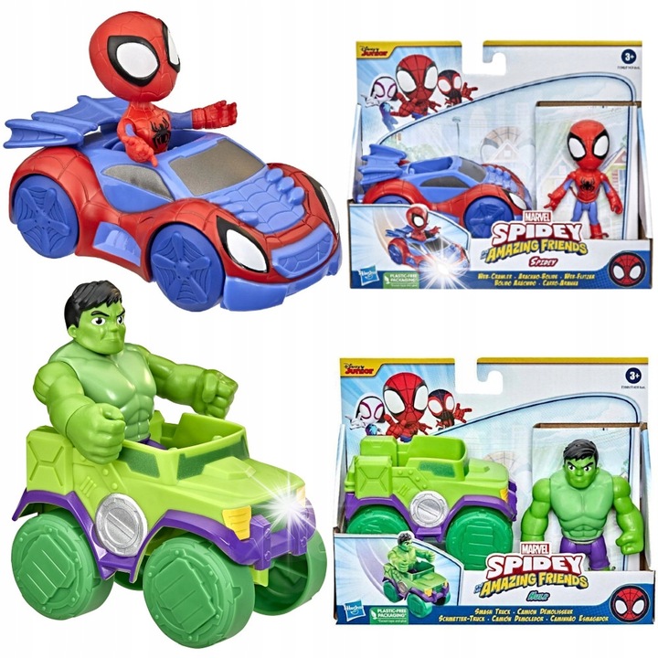 Комплект фигурки Спайди и Хълк с превозни средства, Hasbro, 10 см, за момчета и момичета