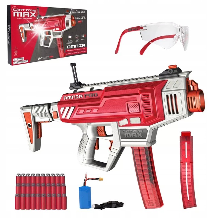 Pistol automat Dart Zone Max Omnia, 2 magazine, 30 sageti din spuma, 150 FPS, 9+ ani