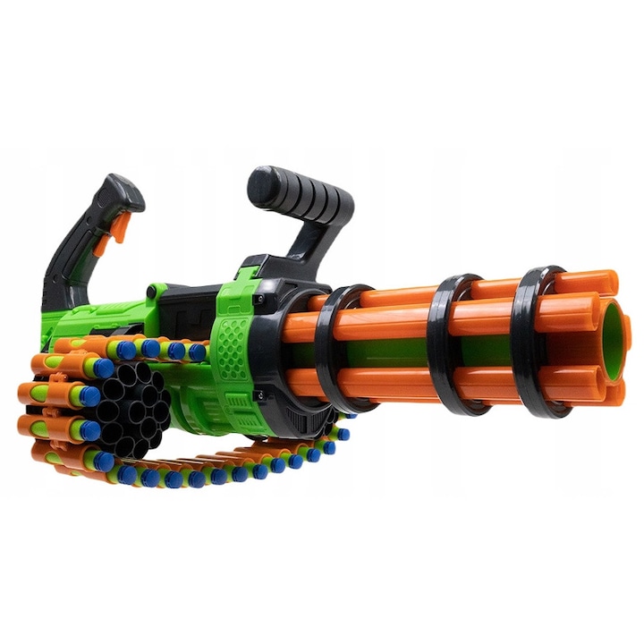 Minigun V-Twin Dart Zone, set cu 30 sageti, magazie cu lant, confetti Nerf, 8 ani+