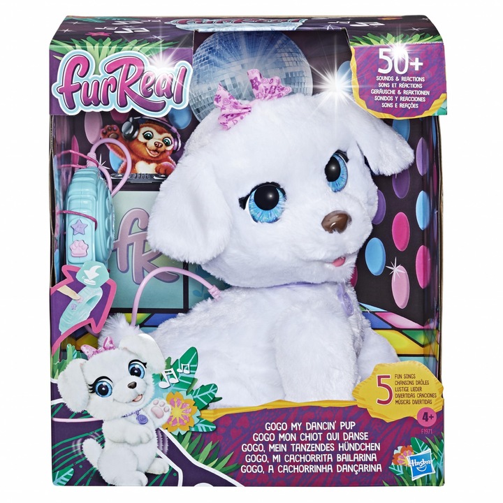 Jucarie interactiva Hasbro, caine dansator Gogo, cu sfoara, 30x25cm