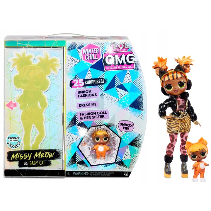 Комплект кукли L.O.L. Surprise, Missy Meow и Baby Cat, 25 аксесоара, многоцветни