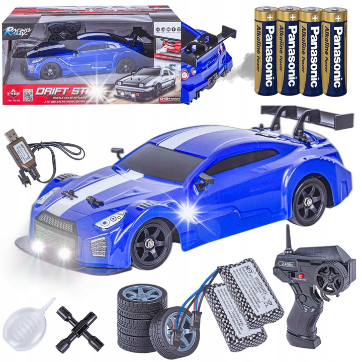 Masina de Drift HB Toys, RC 4x4, efect de fum, LED, 28x12x8cm, set complet