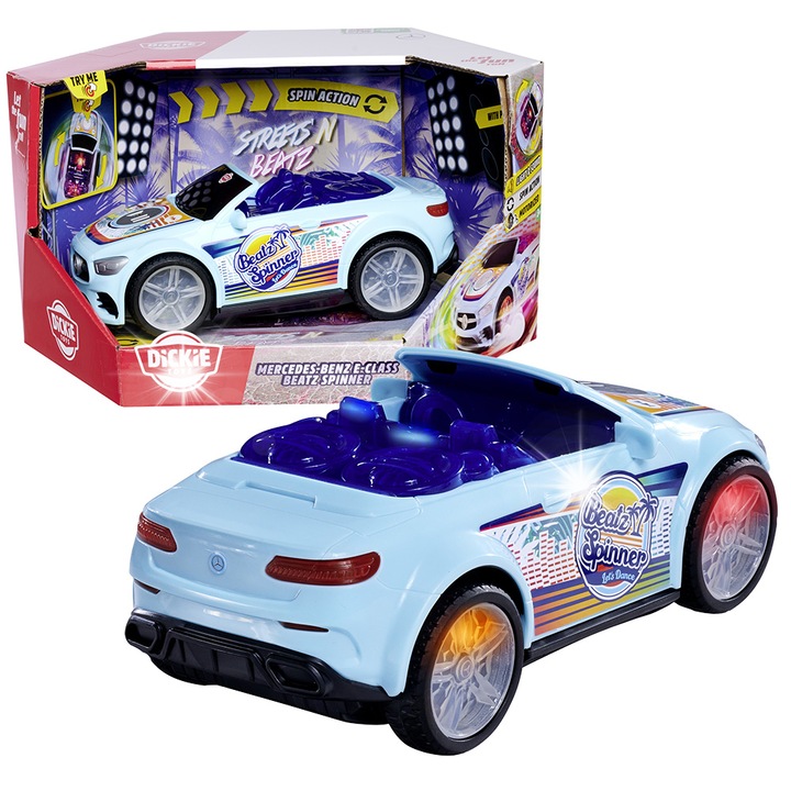 Interaktív kisautó Dickie, Mercedes E-Class, fény- és hangeffektek, 23,5x10,5x10,5 cm, kék