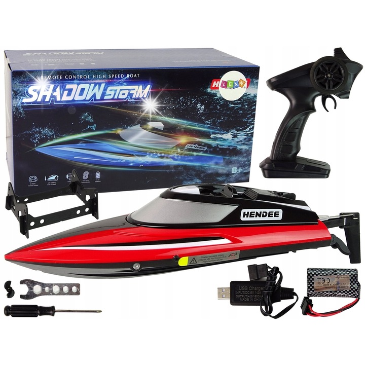 Лодка R/C 2,4G, LEAN Toys, червена, скорост 20-25 км/ч, размери 29x7,5x9 см, пълен комплект с дистанционно управление и аксесоари