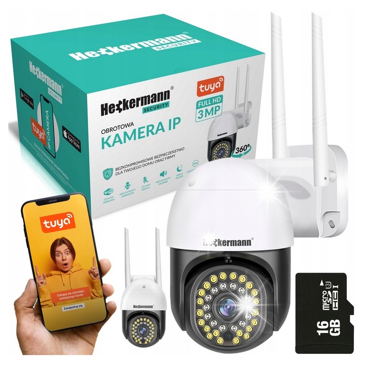 Heckermann C19 WiFi kültéri megfigyelő kamera, 3MP, 355°-ban forgatható, vízálló, kétirányú hang