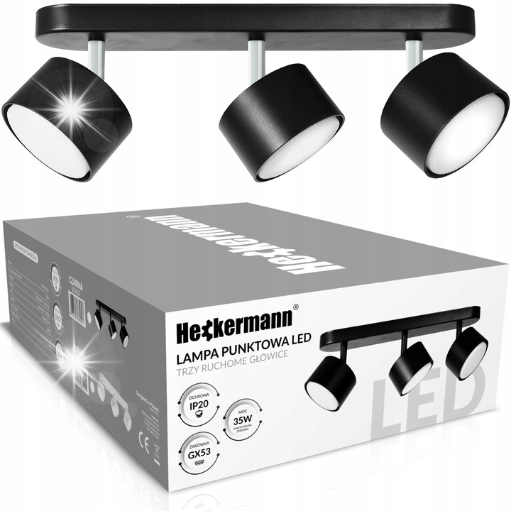 Lampa spot LED Heckermann, 3x capete, neagra, 3000-6000K, 80 lm/W