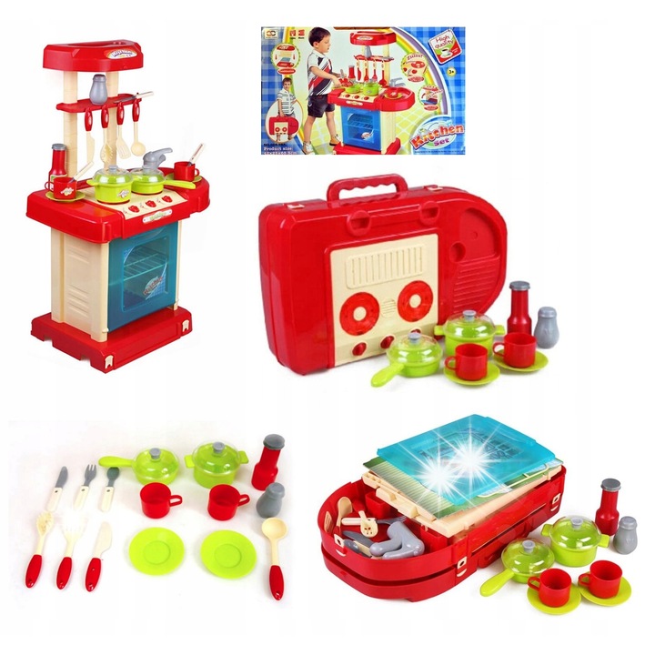 Gyermek konyhai készlet, DK, sütővel, mosogatóval, kiegészítőkkel, mérete 31x10,3x41,4cm, többszínű