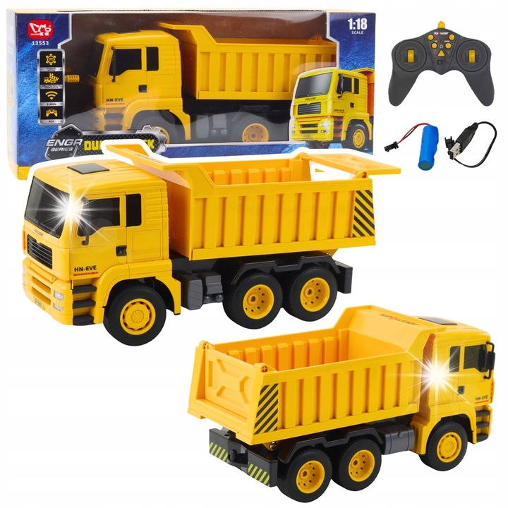 Строителен камион с дистанционно управление LEAN Toys, 1:18, LED светлини