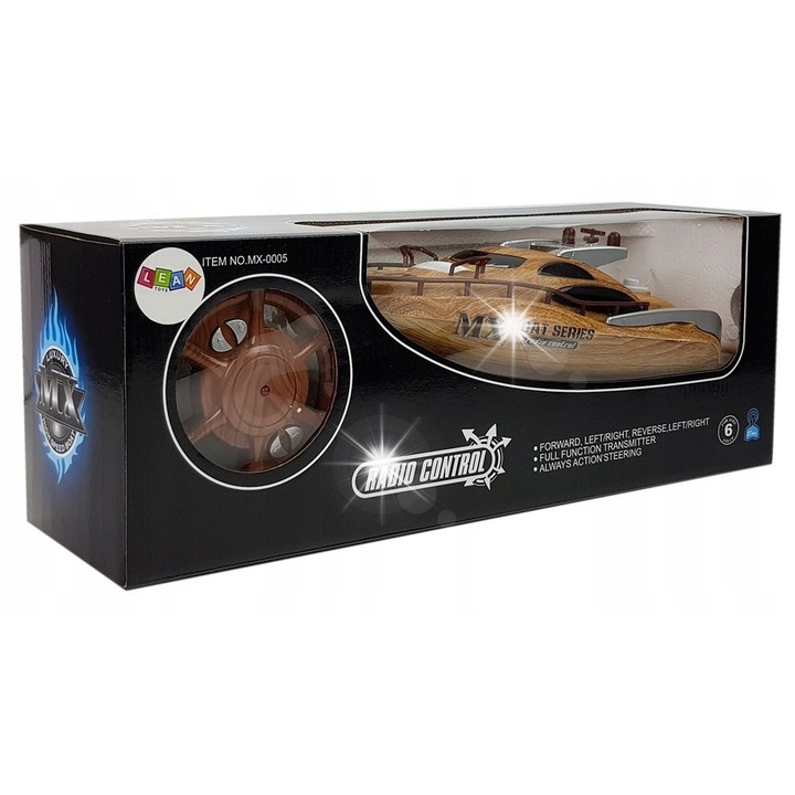 Лодка с дистанционно управление LEAN Toys, 27MHz, 40м, кафяв цвят, размери 38x13x14см, комплект с пилот