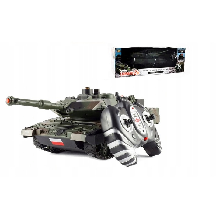 Tanc Leopard 2, HH Poland, hang- és fényhatások, távirányító, USB töltés, 39x14x14cm