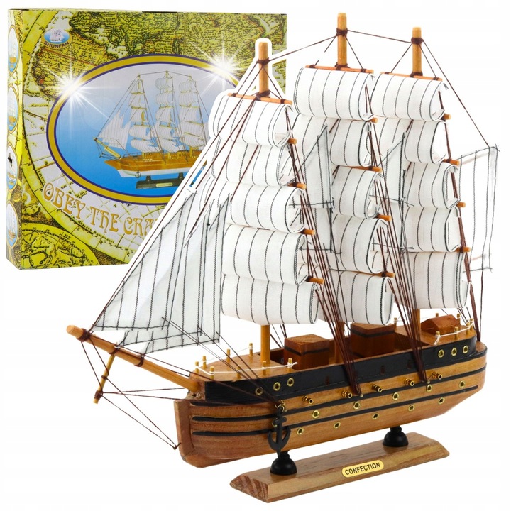 Gyűjthető vitorlás hajó modell, LeanToys, fehér, 39x36cm, komplett készlet