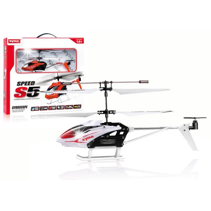 Elicopter zburator RC LEAN Toys S5, alb, 20x10x18cm, set cu baterii si elice de rezerva