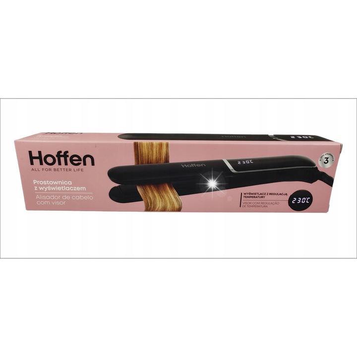 Преса за изправяне на коса Hoffen, модел BE-500334, керамична, 120-230°C, 60W, с LED дисплей