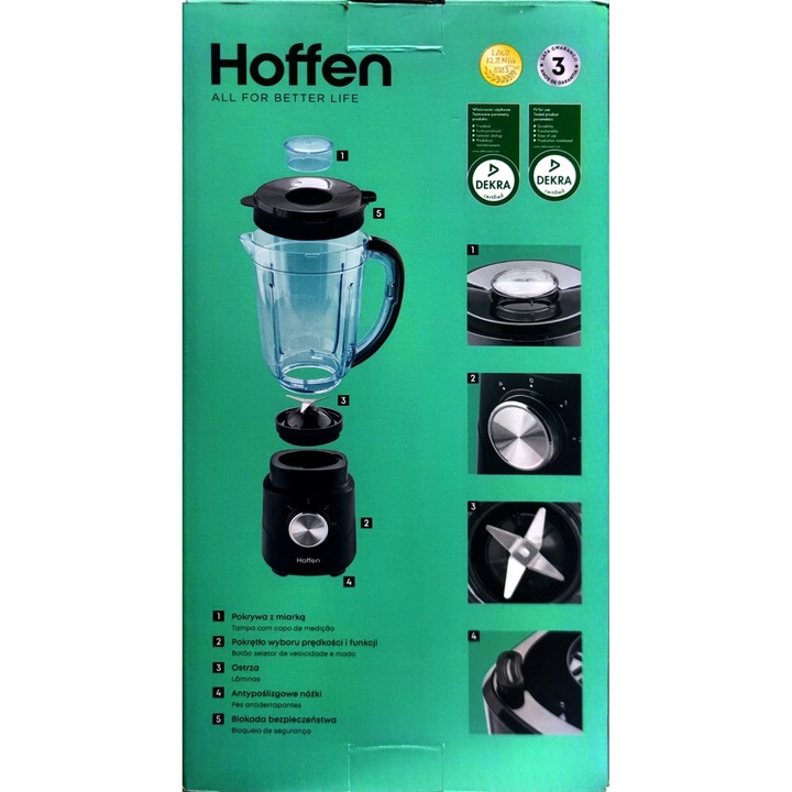 Blender Hoffen TB-4316, 600W, 1.5L, negru, 2 viteze