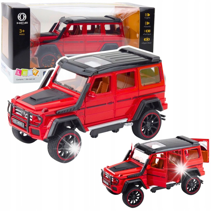 Masina Teren Matalica 1:22, efecte lumini si sunete, usi deschise, rosie