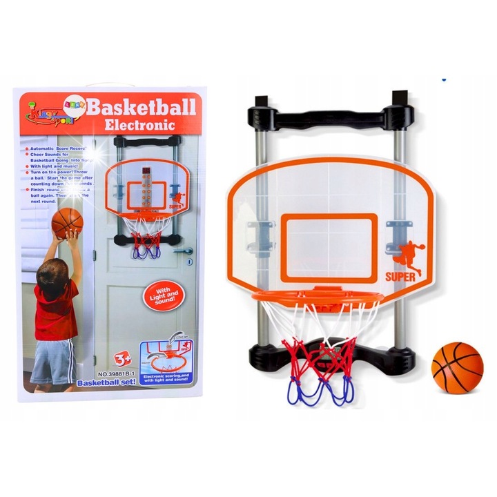 Kosárlabda játékszett, LEAN Toys, labdával és pumpával, állítható, 65,5x43x35,5cm, többszínű